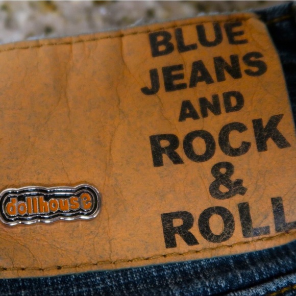 Y2K Dollhouse “You are beautiful” Denim Jeans Size 1/2 Mid-Rise Flared - Picture 4 of 9